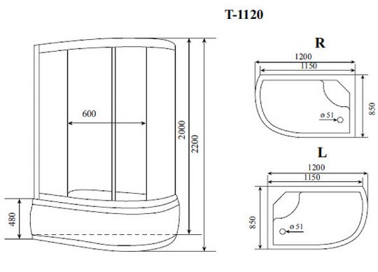 Душевая кабина Timo Standart 120x85 T-6620BL без гидромассажа схема 2