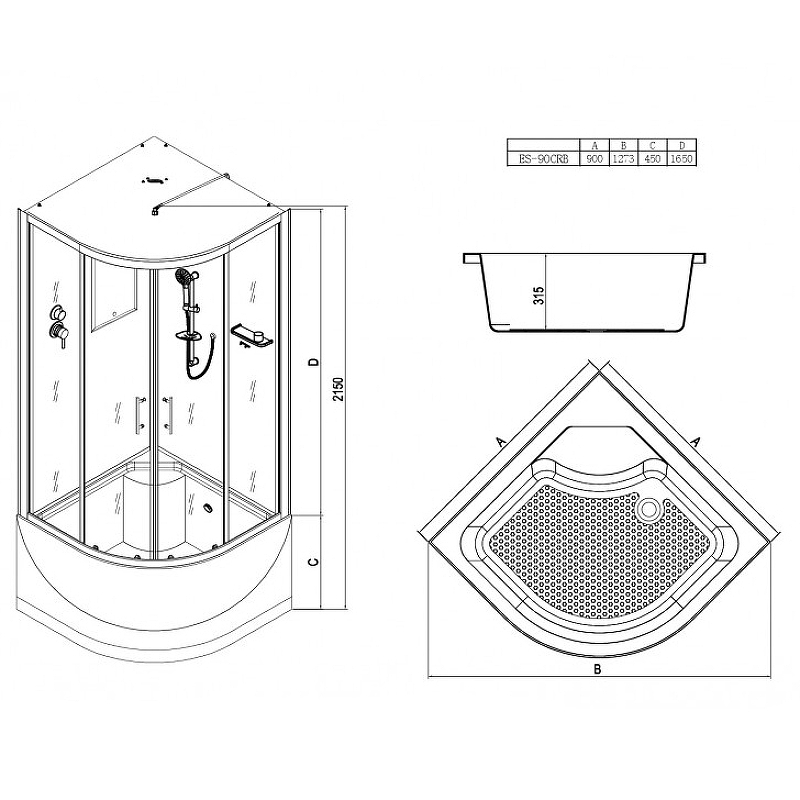 Душевая кабина Esbano ES-90CRB 90x90 ESKB90CRB без гидромассажа схема 22