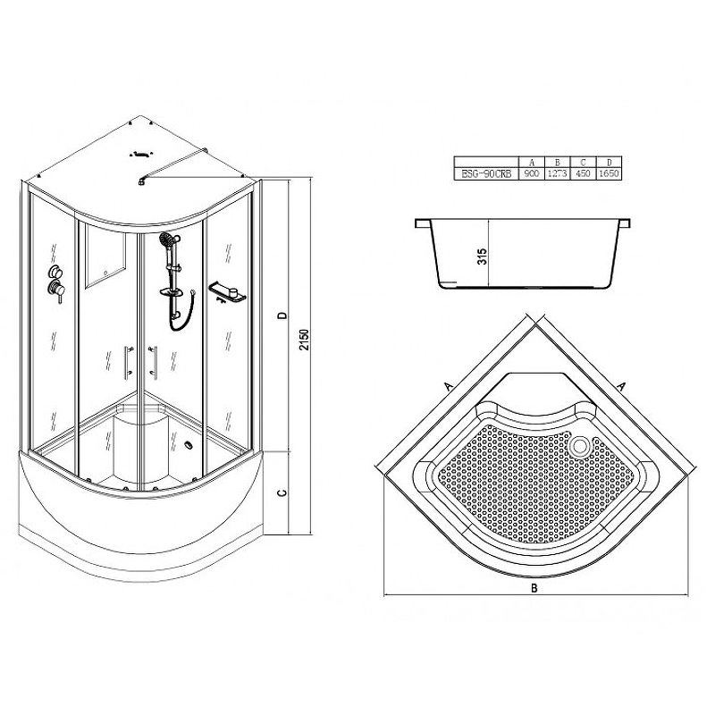 Душевая кабина Esbano ESG-90CRB 90x90 ESKG90CRB без гидромассажа схема 18