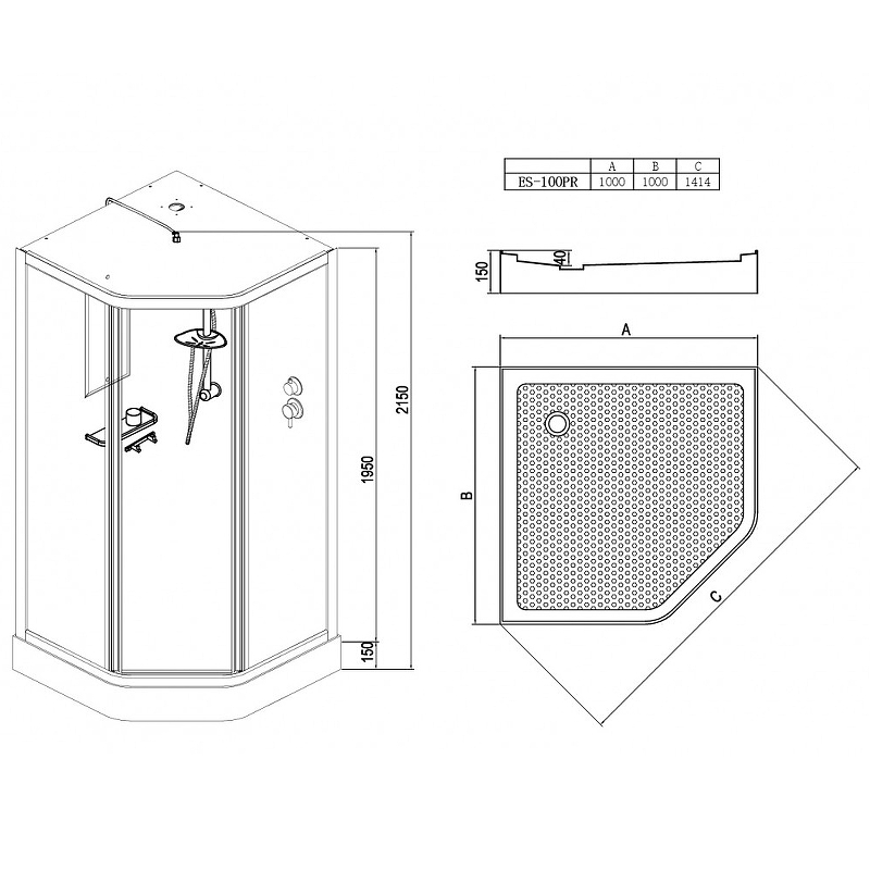 Душевая кабина Esbano ES-100PR 100x100 ESKB100PR без гидромассажа схема 23