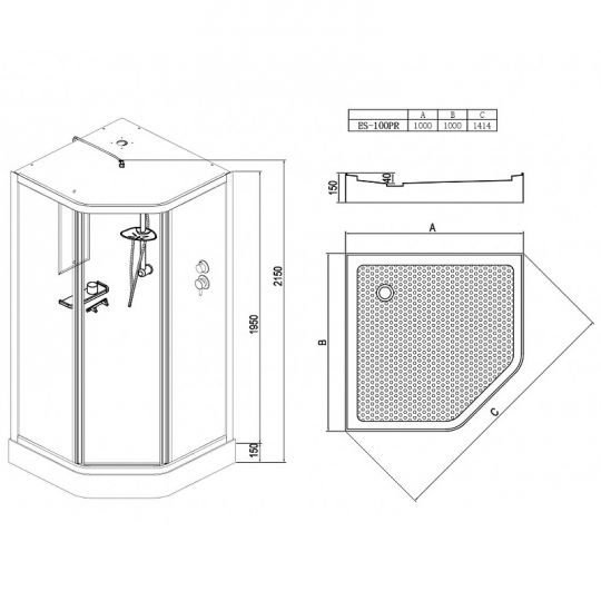 Душевая кабина Esbano ES-100PR 100x100 ESKB100PR без гидромассажа схема 23