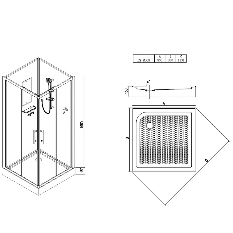 Душевая кабина Esbano ES-80CK 80x80 ESKB80CK без гидромассажа схема 19