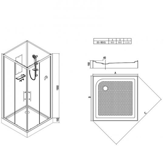 Душевая кабина Esbano ES-80CK 80x80 ESKB80CK без гидромассажа схема 19