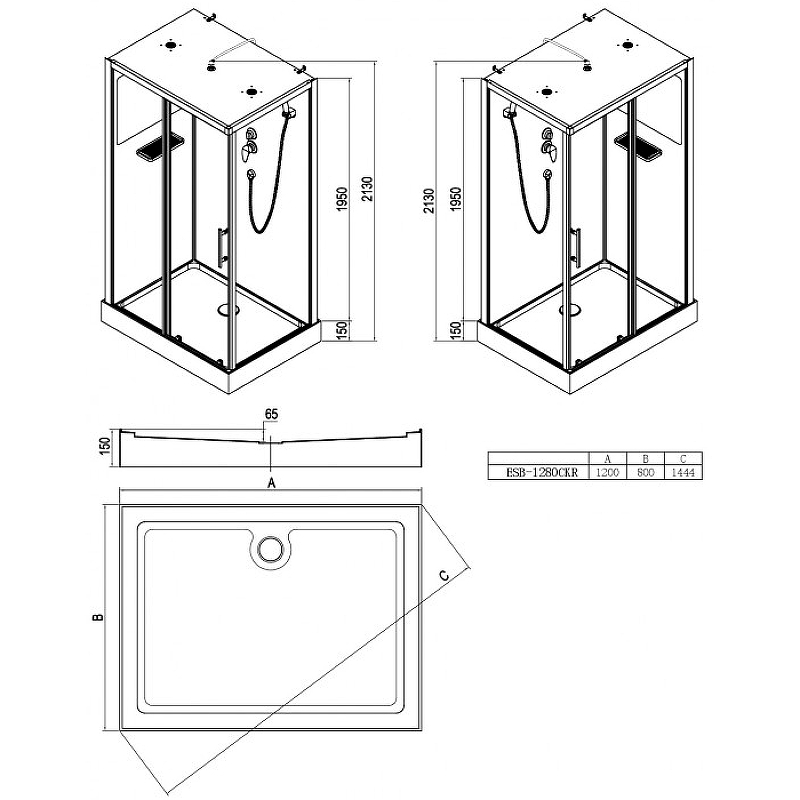 Душевая кабина Esbano ESB-1280CKR 120x80 ESKBB1280CKR без гидромассажа схема 22