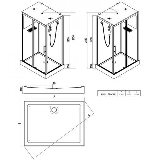 Душевая кабина Esbano ESB-1280CKR 120x80 ESKBB1280CKR без гидромассажа схема 22