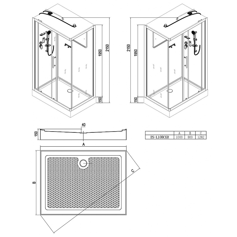 Душевая кабина Esbano ES-L108CKR 100x80 ESKL108CKR без гидромассажа схема 21