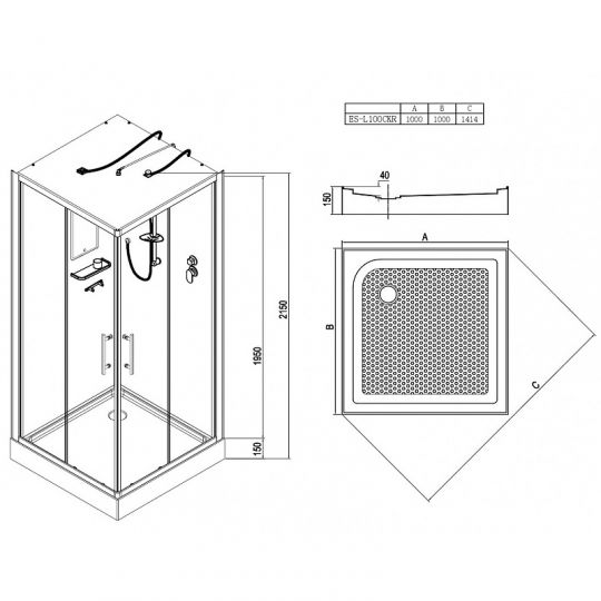 Душевая кабина Esbano ES-L100CKR 100х100 ESKL100CKR без гидромассажа схема 20