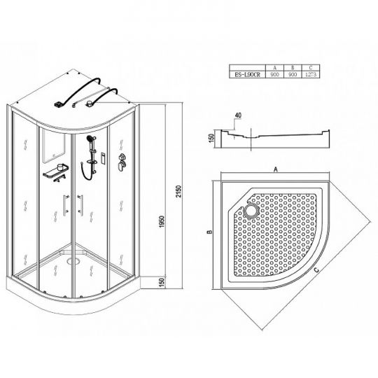 Душевая кабина Esbano ES-L90CR 90x90 ESKL90CR без гидромассажа схема 17