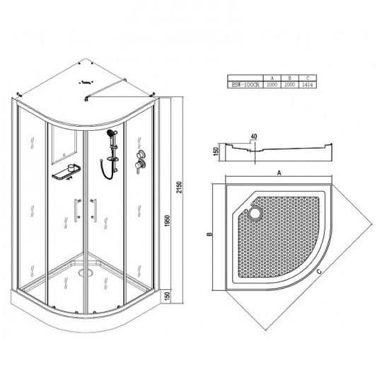 Душевая кабина Esbano ESW-100CR 100x100 ESKW100CR без гидромассажа схема 16