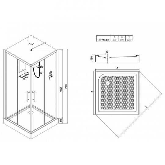 Душевая кабина Esbano ES-90CKR 90x90 ESKB90CKR без гидромассажа схема 21