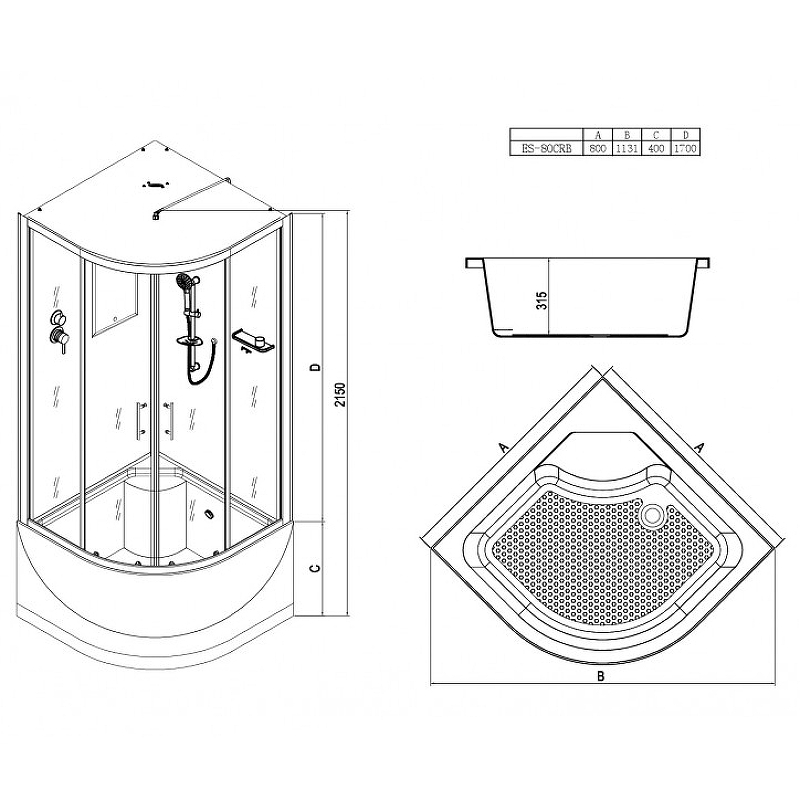 Душевая кабина Esbano ES-80CRB 80x80 ESKB80CRB без гидромассажа схема 22