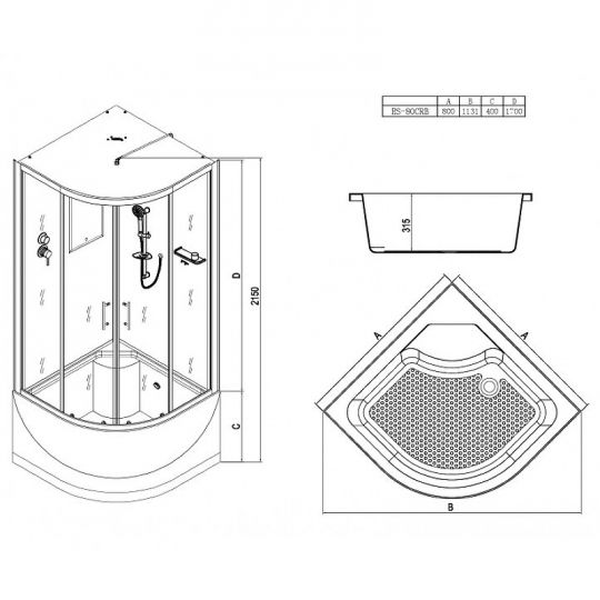 Душевая кабина Esbano ES-80CRB 80x80 ESKB80CRB без гидромассажа схема 22