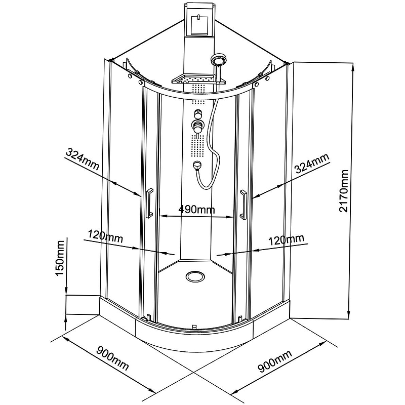 Душевая кабина Black&White Galaxy G8701 90x90 8701900 с гидромассажем схема 19