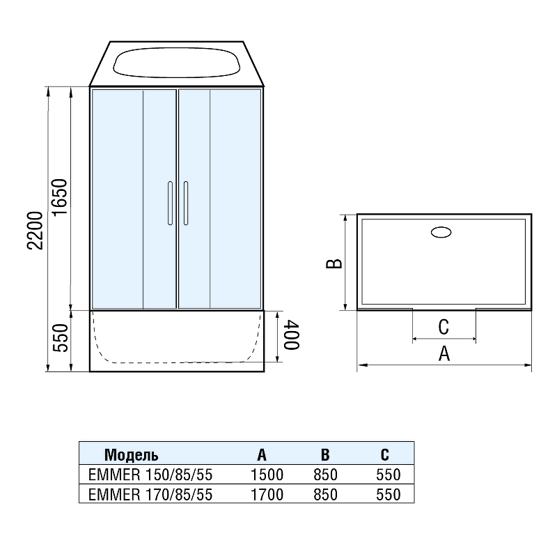 Душевой бокс WeltWasser WW500 Emmer 150/85/55 150х85 10000003925 с гидромассажем схема 17