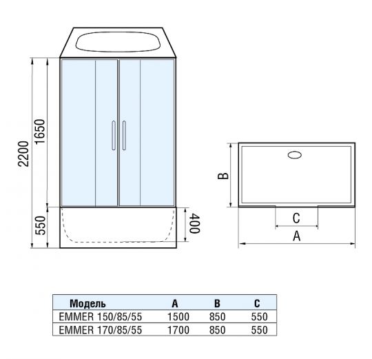 Душевой бокс WeltWasser WW500 Emmer 150/85/55 150х85 10000003925 с гидромассажем схема 17