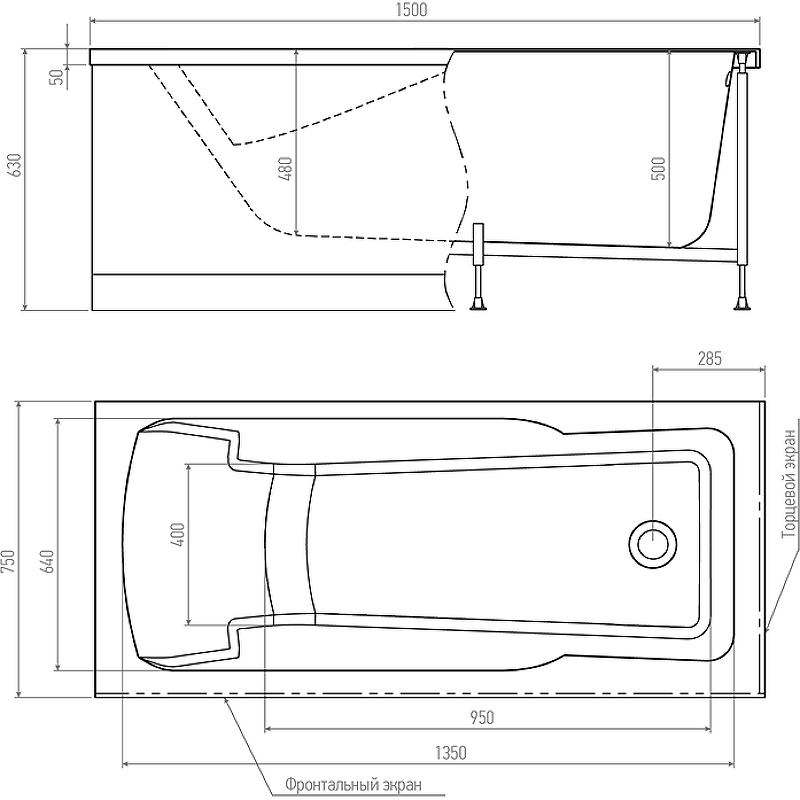 Акриловая ванна Timo Hella 150x75 HELLA1575 без гидромассажа схема 3