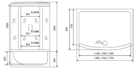 Душевой бокс Timo Standart 150x88 T-1150 с гидромассажем схема 14