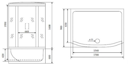 Душевой бокс Timo Lux 170x90 T-7770 с гидромассажем схема 14