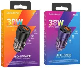 БП авт.1USB+Type-C,BZ20,+каб.Type-C QC3.0, фиолет.