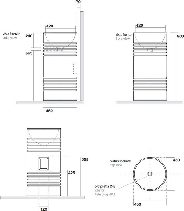 Раковина Kerasan Artwork Barrel 474301 45x90 см схема 2