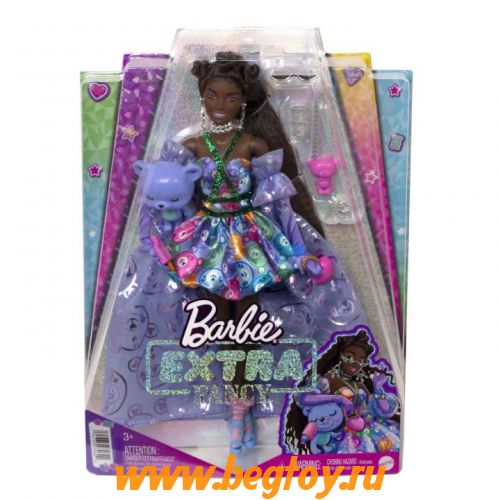 Набор Barbie EXTRA FANCY в платье с принтом Тедди и домашним животным HHN13