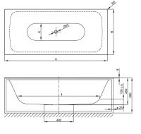 Прямоугольная отдельностоящая ванна Bette Lux Shape 3451 170х75 схема 3