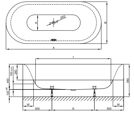 Овальная встраиваемая ванна Bette Lux Oval Highline 3467 CFXXH 190х90 схема 3