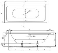 Прямоугольная встраиваемая ванна Bette Free 6832 200х100 схема 3