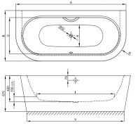 Прямоугольная ванна пристенного монтажа Bette Starlet I Silhouette 8310 CWVVK 175х80 схема 3
