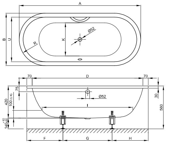 Овальная встраиваемая ванна Bette Starlet Flair Oval 8772 158х68 ФОТО