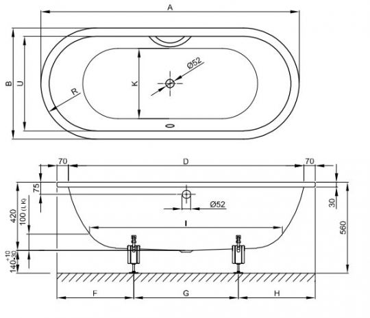 Овальная встраиваемая ванна Bette Starlet Flair Oval 8772 158х68 ФОТО