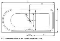 Прямоугольная встраиваемая ванна Bette Ocean Low-Line 8832 правая 170х70 схема 2