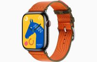 Apple Watch Hermès Series 8 45mm Space Black Stainless Steel Case with Twill Jump Single Tour Orange/Kaki