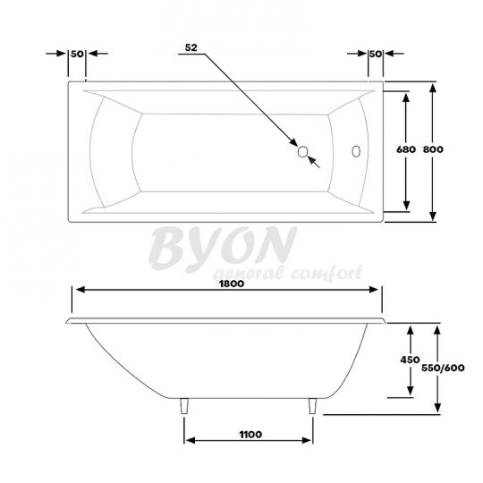 Чугунная ванна Byon Milan 180x80 Н0000372 ФОТО