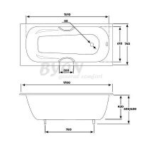 Чугунная ванна Byon B15 170x75 V0000221 с ручками схема 2