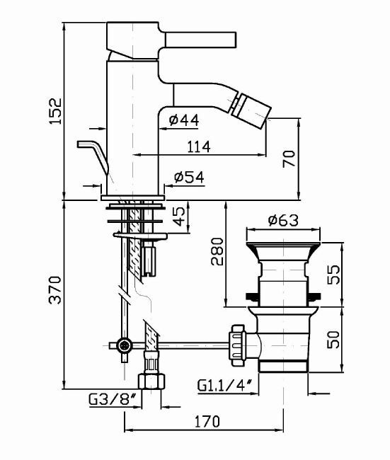 Смеситель Zucchetti Pan для биде ZP6332 схема 1