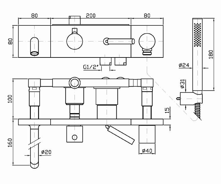 Смеситель Zucchetti Pan для ванны и душа ZP8044 схема 1