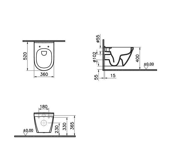 Подвесной унитаз без инсталляции VITRA S50 7740B003-0075 52х36 см ФОТО