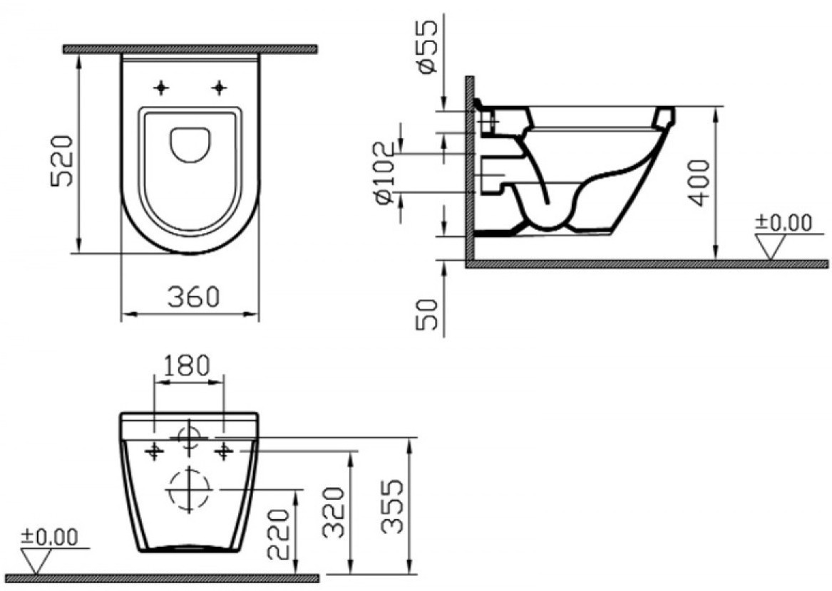 Унитаз подвесной 5318B003-0075 VITRA S50 схема 3