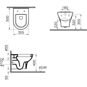 Унитаз подвесной 5785B003-0075 VITRA Zentrum схема 5