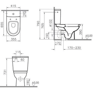 Унитаз-компакт напольный 9729B003-7200 VITRA Form 300 схема 5