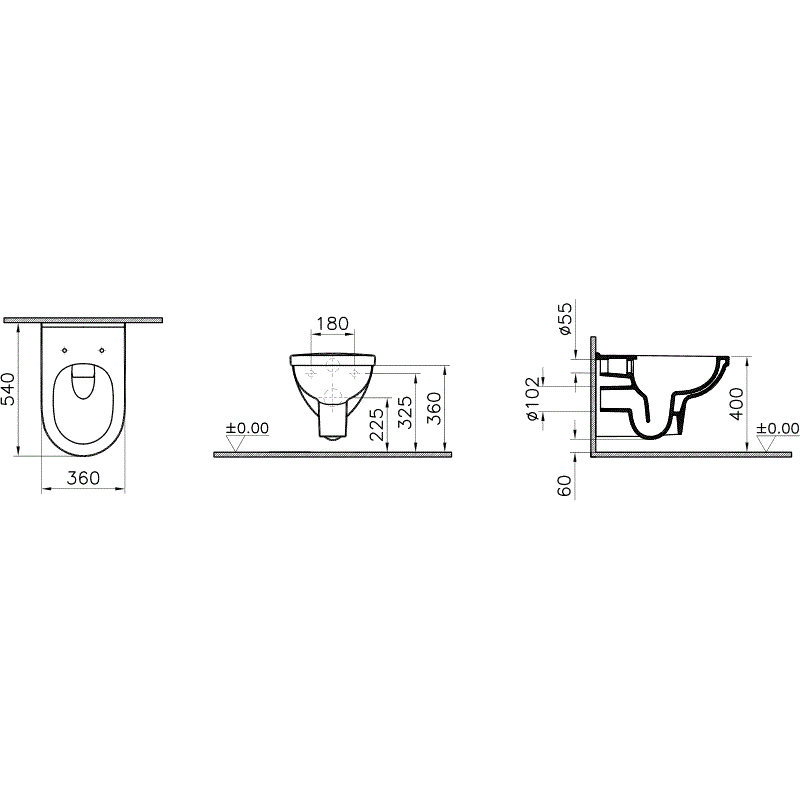 Унитаз подвесной 7755B003-0075 VITRA Form 300 Rim-Ex схема 7