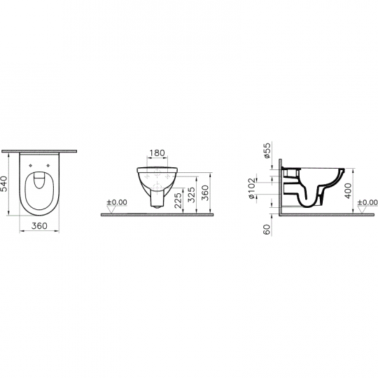 Унитаз подвесной 7755B003-0075 VITRA Form 300 Rim-Ex схема 7