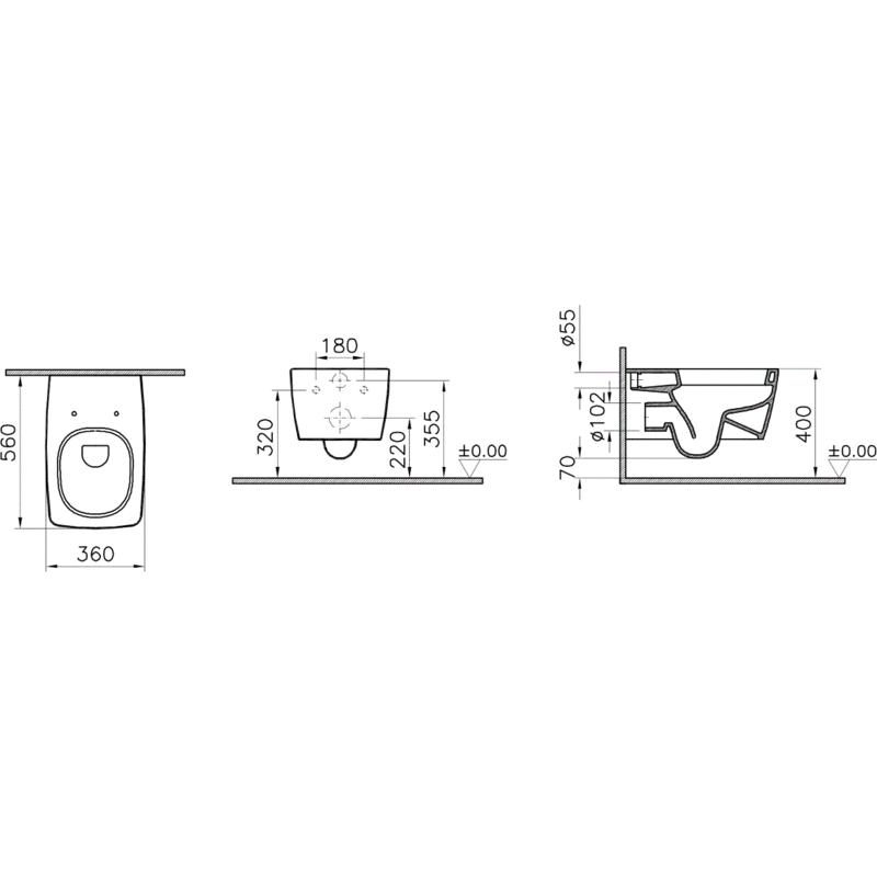 Унитаз подвесной 5676B003-0075 VITRA Metropole схема 4