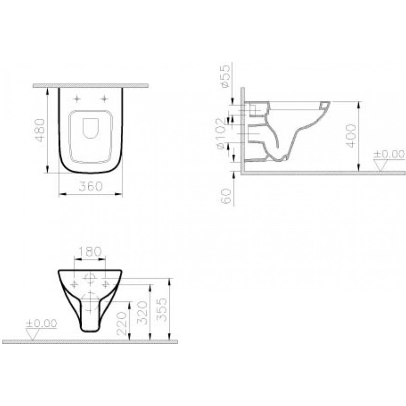 Унитаз подвесной 5505B003-0101 VITRA S20 схема 3