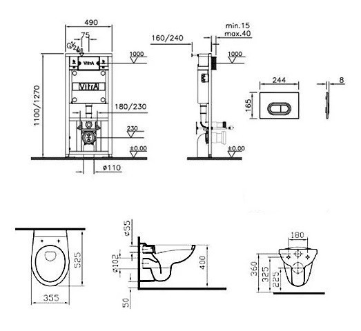 Комплект инсталляция и унитаз 9773B003-7202 VITRA схема 3