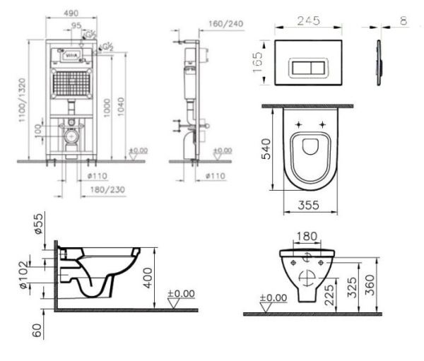 Комплект инсталляция и унитаз 9812B003-7203 VITRA схема 4