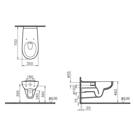 Подвесной унитаз для инвалидов Vitra Conforma 70х35 см 5810B003-6234 схема 9