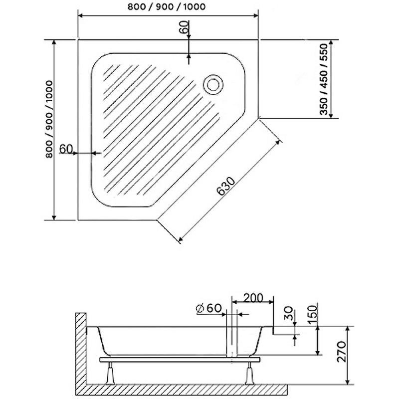 Акриловый поддон для душа RGW Acrylic BT/CL-S-A 80x80 16180588-51-A схема 3