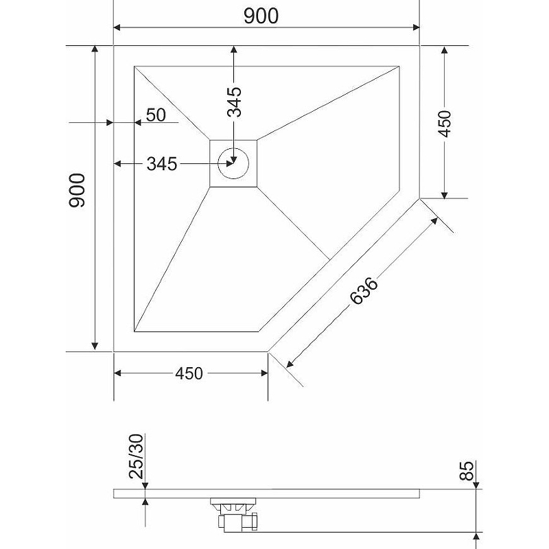 Душевой поддон из искусственного камня RGW STT-0099G 90х90 16155099-02 схема 2